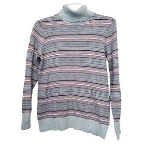 LL Bean Women's Cotton/Cashmere Fair Isle Turtleneck Sweater Size Large